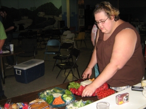Jessie serving fruit and vegetable trays