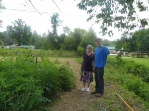 Aaron and Ms lambdin in her garden