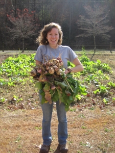 2011. Harvesting turnips during one of Kathleen's first days working with Grow Appalachia.