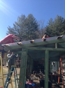 Working on the greenhouse roof