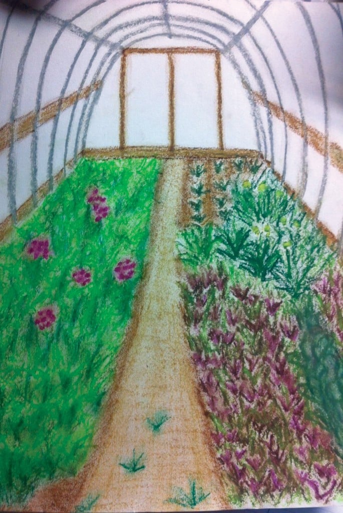 Drawing of hoop house in spring