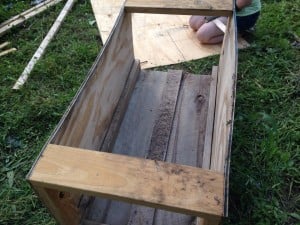 Working on the worm bin.