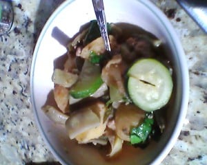 Transformed into dinner.  Our favorite Potato, bean, sausage dish.  