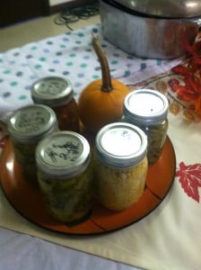 Some of the canned food and one of the pumpkins I received.