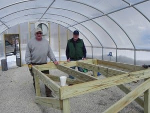 Volunteers create potting benches