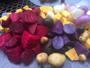 Veggies cut and ready to go in our Hobo tin foil dinners camping at Sleeping Bear Dunes.