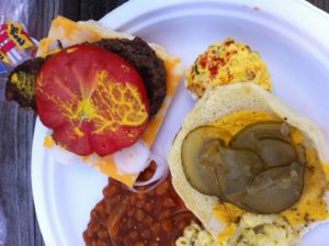 Local burger: Whitley County beef, Knox County tomato, Stinking Creek eggs, pickles and onions.