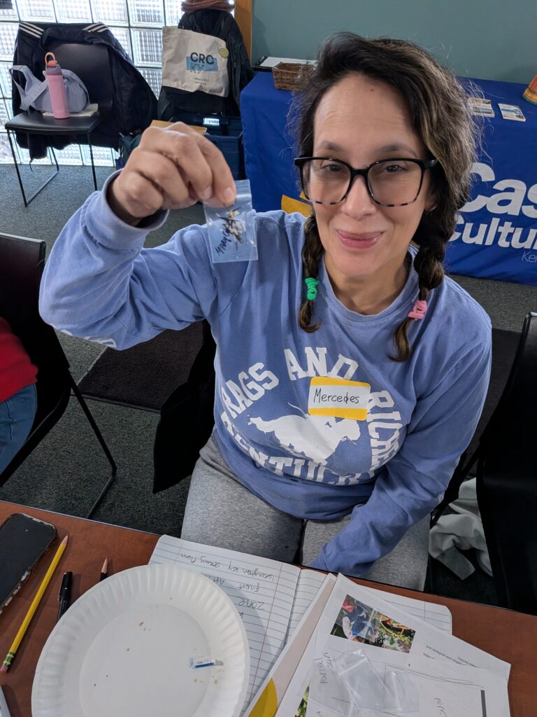 Mercedes Harn shows off her seeds. Picture by Alexis Meza de los Santos.