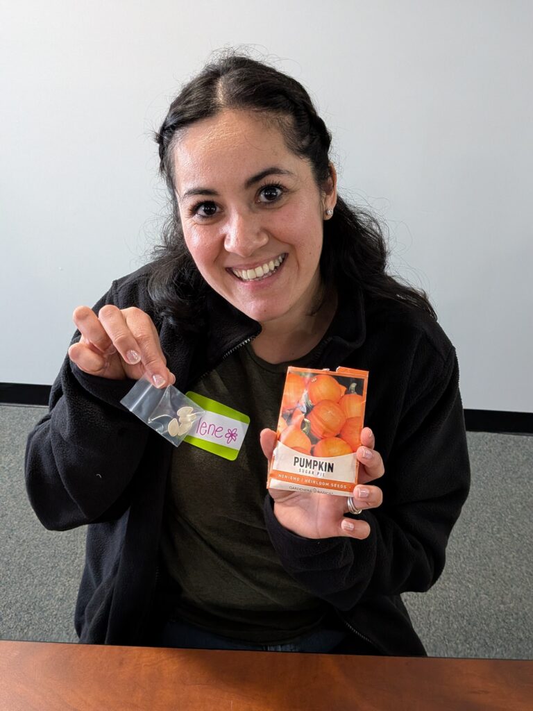 Arlene Ruiz Hampton shows off her seeds. Picture by Alexis Meza de los Santos.